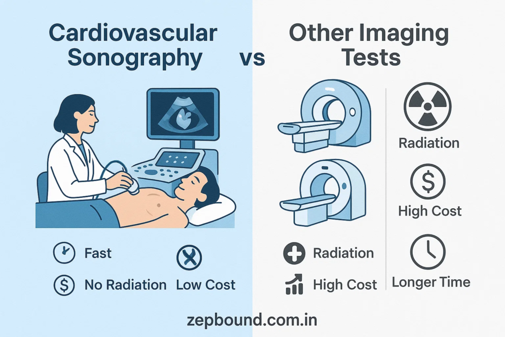 Doctor performing cardiovascular sonography on a patient’s chest